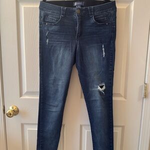 Democracy Dark Wash Distressed Skinny Jeans